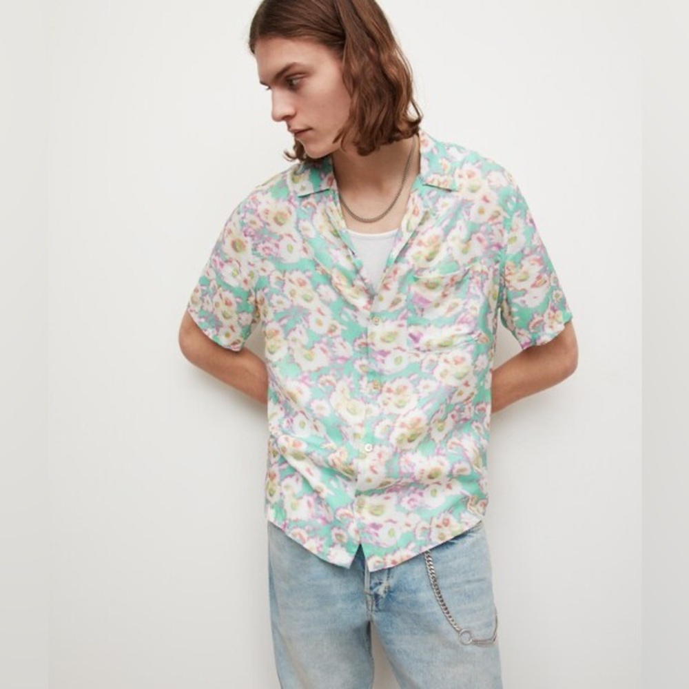 ALLSAINTS Florax Floral Printed Casual Button Down Shirt Men’s Size S Tropical